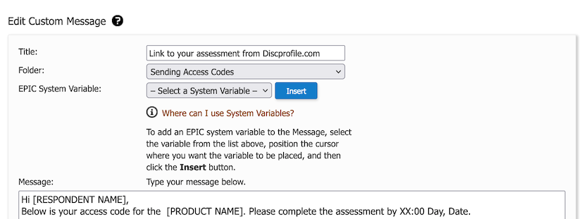 EPIC: Edit a custom message sample