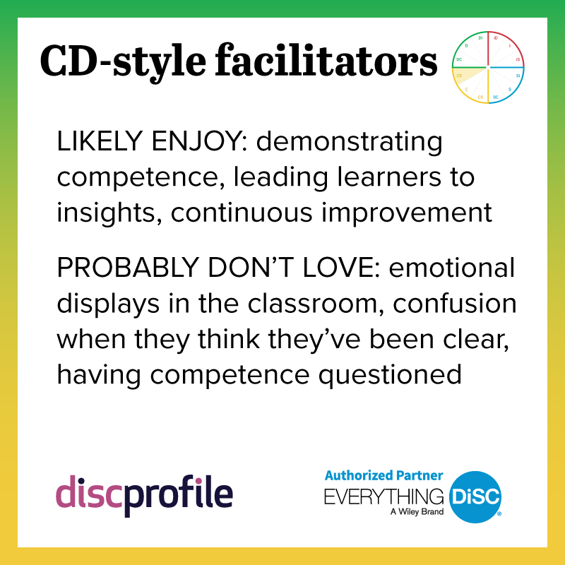 CD-style facilitators enjoy demonstrating competence but not emotional displays in the classroom