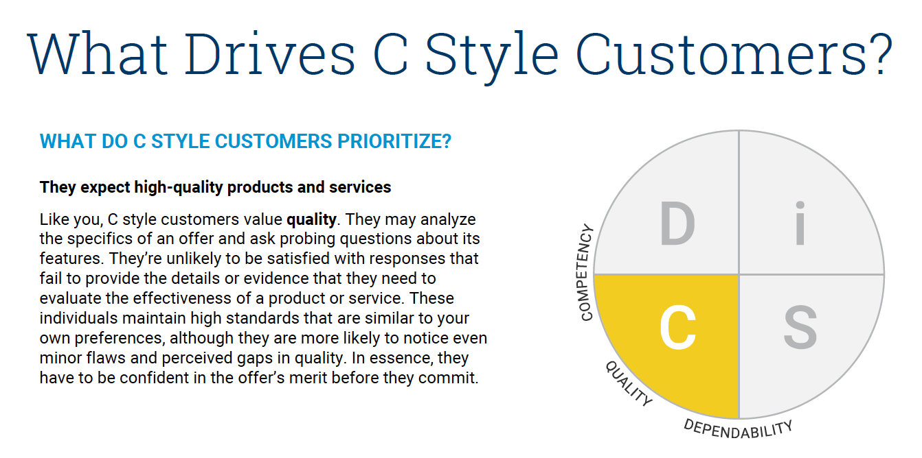 Excerpt from Everything DiSC Sales profile about what drives C-style customers