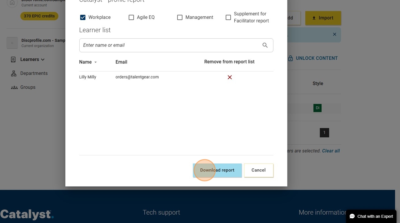 Catalyst Admin: Click "Download report"