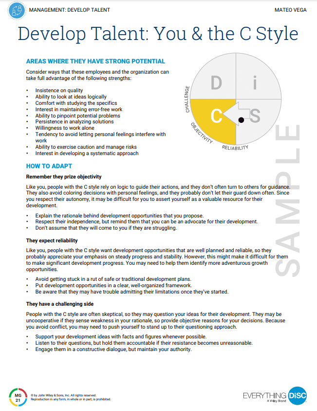 Developing talent DiSC profile example