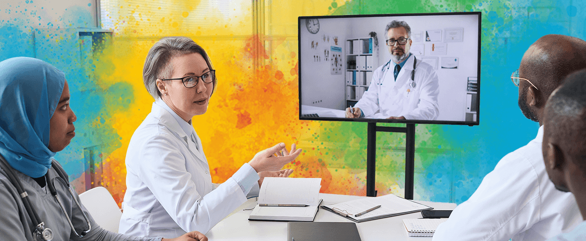 a medical team on a video call with another doctor