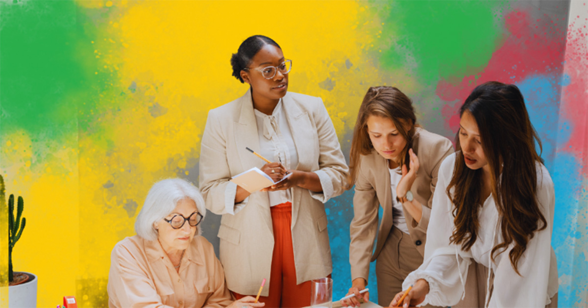 Image of a team collaborating on a project, multiple team members are demonstrating unique leadership potential