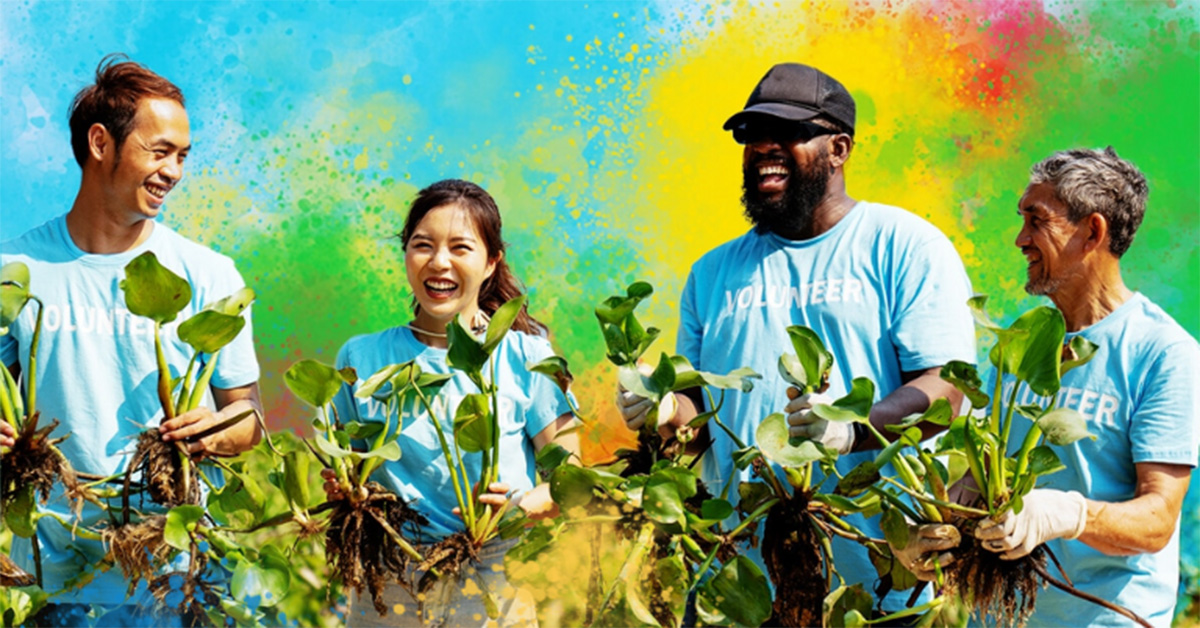 Image of a group of people networking at a community service event