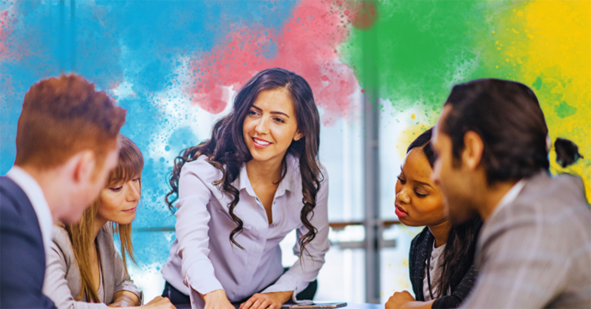 Woman talking to her team