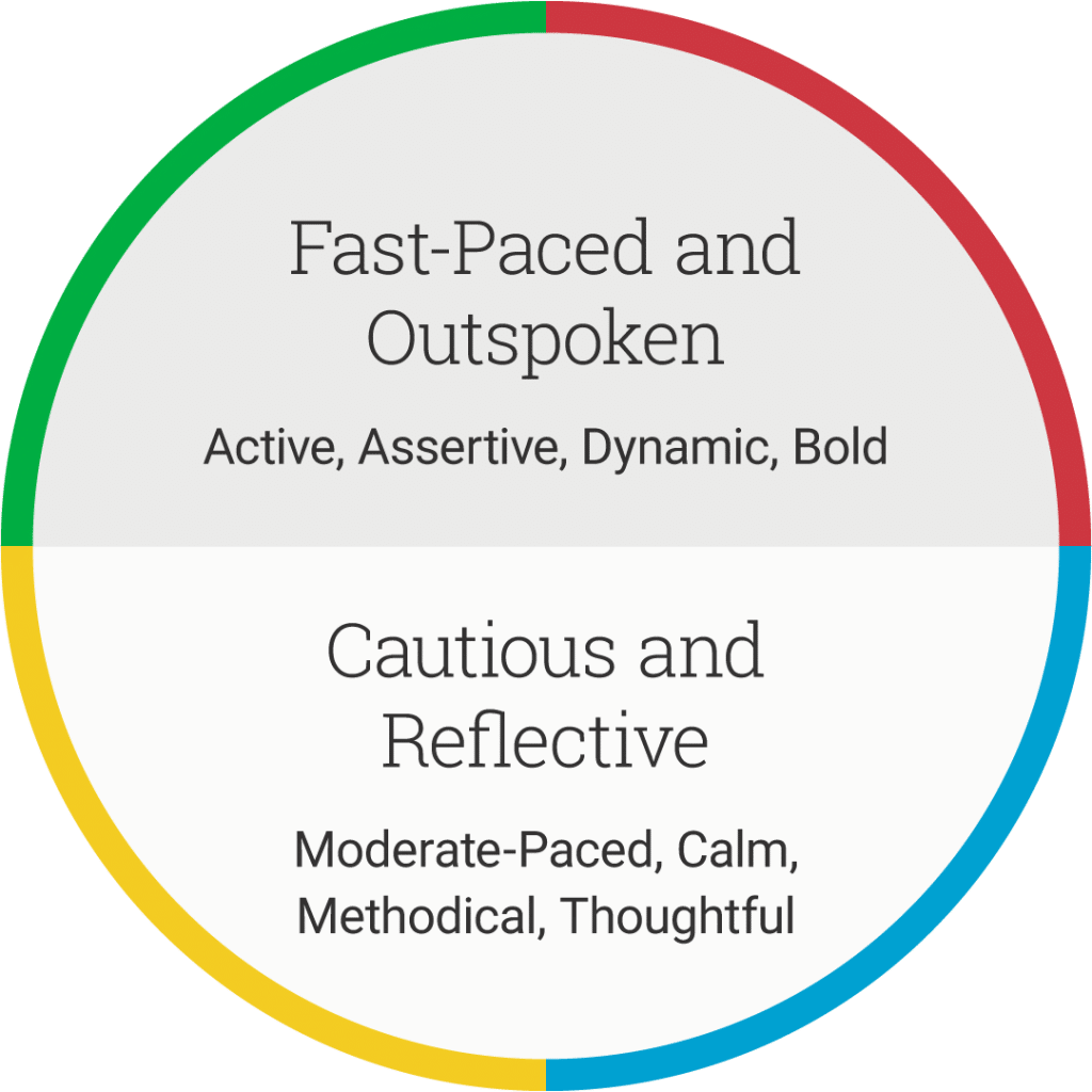 One dimension of human behavior: fast-paced and outspoken vs cautious and reflective