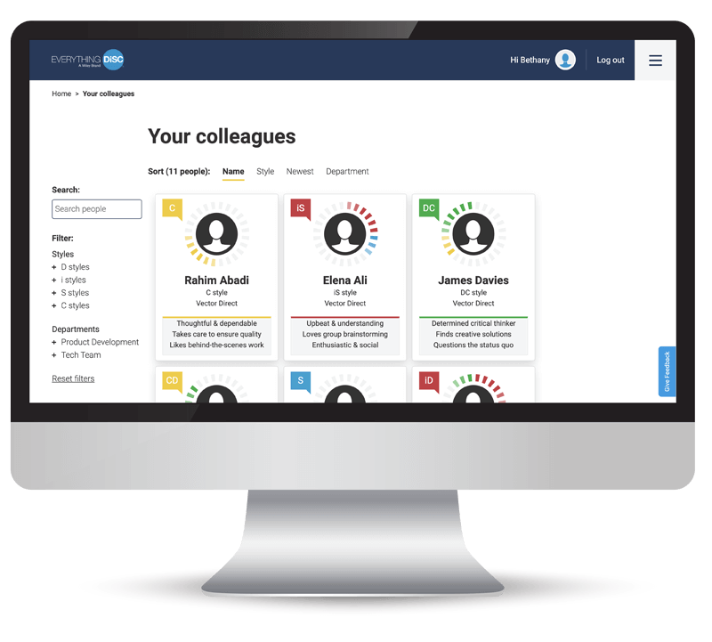 DiSC Catalyst profile view of colleagues