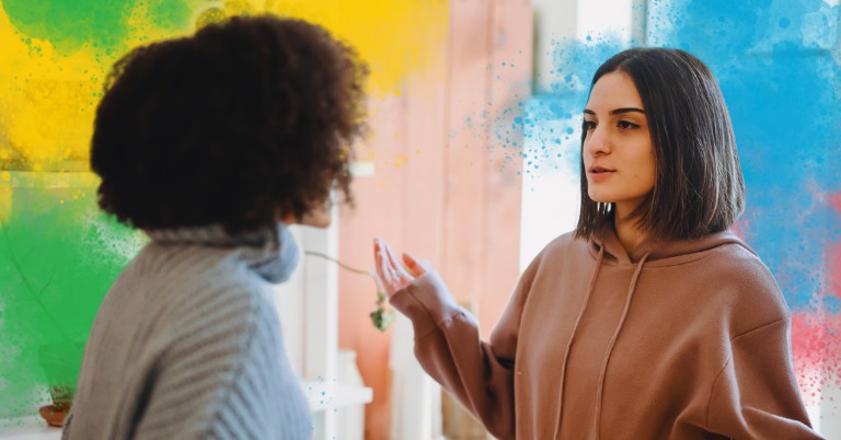 Two coworkers engaged in productive, healthy conflict